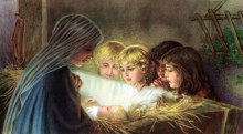 Children visit Baby Jesus by Josef August Untersberger